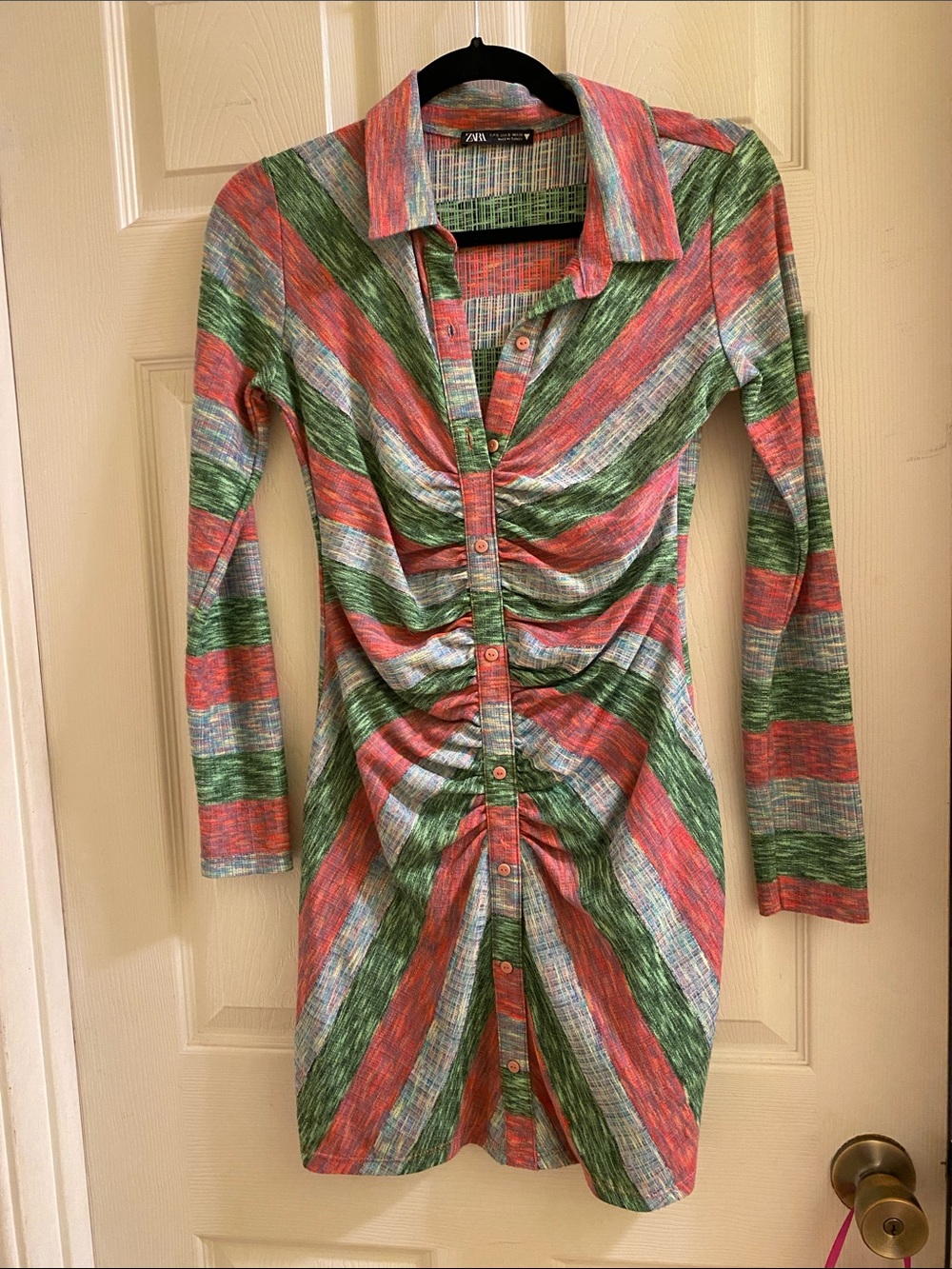 70s style Zara Striped Long Sleeved Mini Dress (S)
